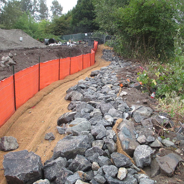 A photo of construction BMPs in use at a project site